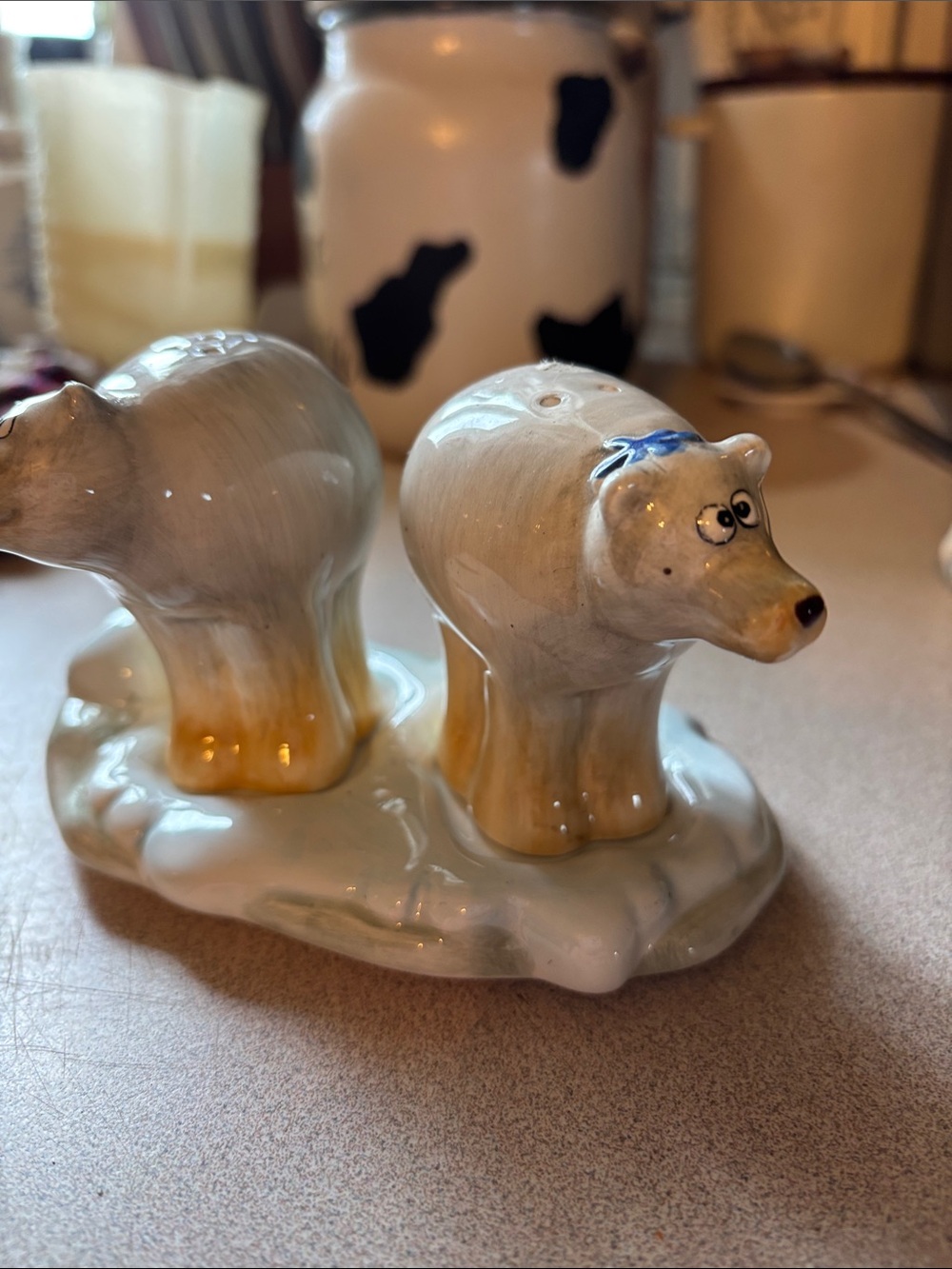 Hand-Painted Ceramic Polar Bear Salt & Pepper Shakers - White and Beige